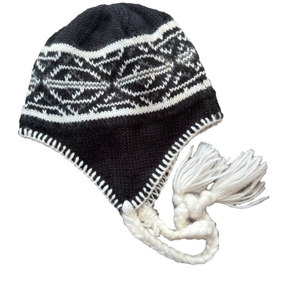 Columbia Nordic Convert Black Fair Isle Braid Knit Snow Beanie Hat Unisex OS - Picture 4 of 10